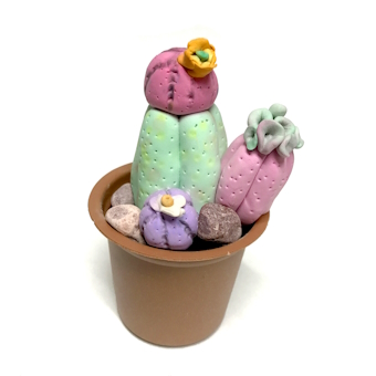 Sculpture of a Group of Cactus Blants in a Brown Pot